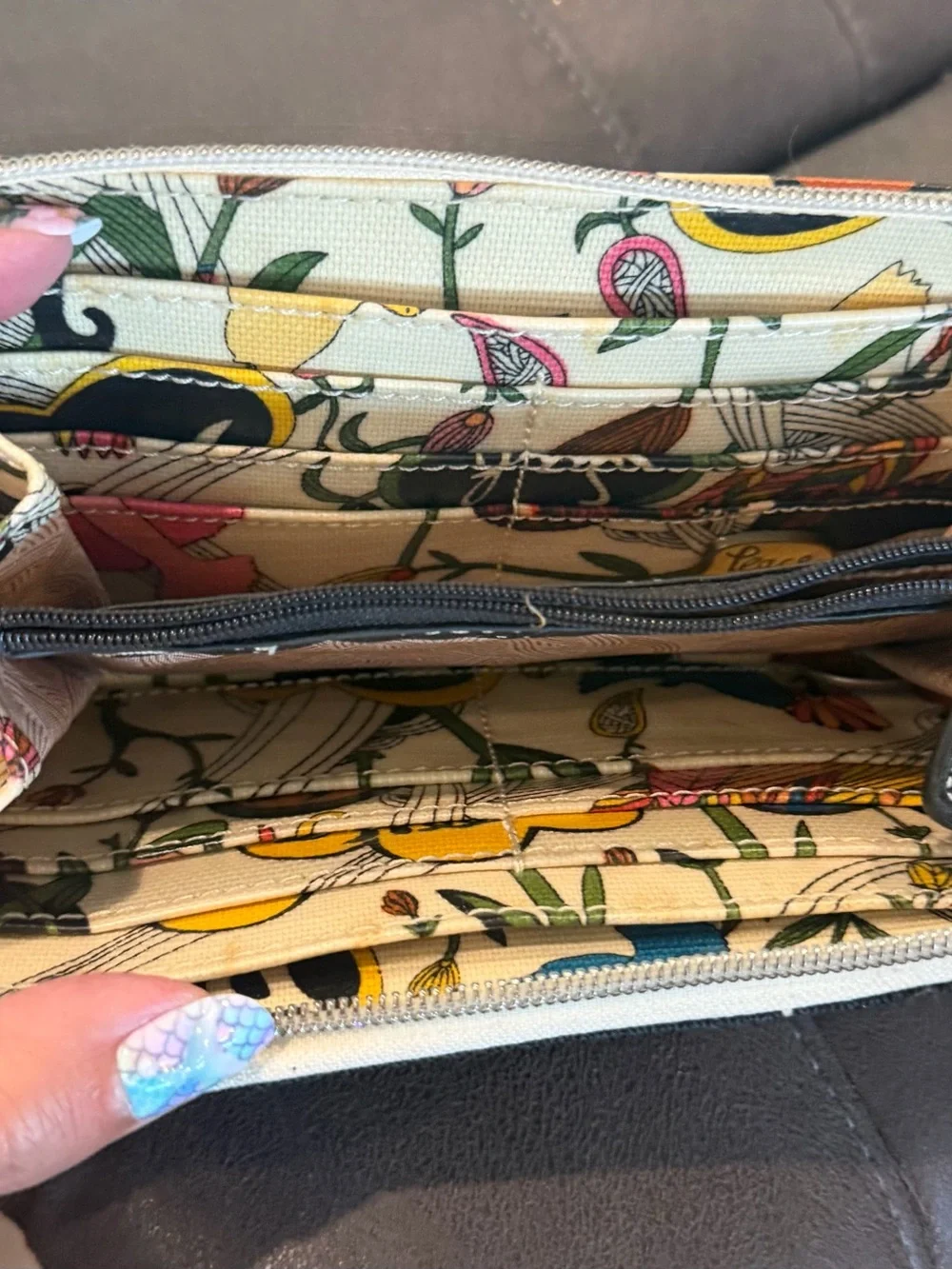 Sakroots Cream Canvas Wallet with Multicolor Floral Peace Motif